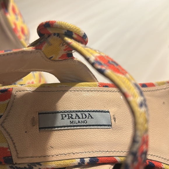 Prada yellow & floral platform, wedge sandals - Picture 6 of 12